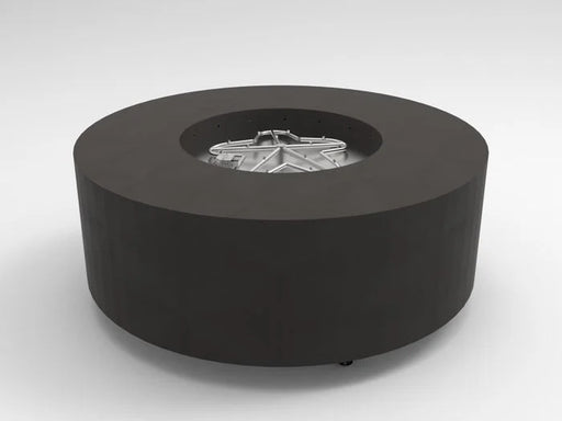 HPC Fire Inspired Assembled Metal Fire Pit Enclosures Agni Electronic Ignition 120V LP Gas with black metal housing and central burner controls.