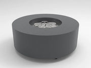 HPC Fire Inspired Assembled Metal Fire Pit Enclosures Agni with 120V electronic ignition, LP gas, and weather-resistant metal construction in gray.