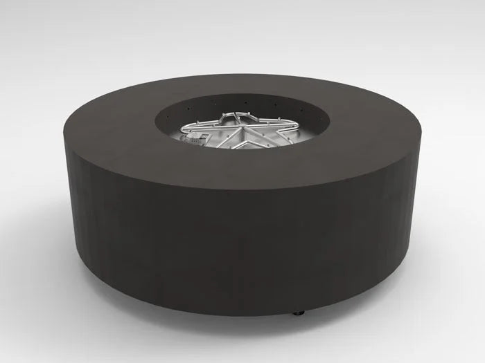 HPC Fire Inspired Assembled Metal Fire Pit Enclosures Agni with black heavy-duty metal body and 24V natural gas electronic ignition system.