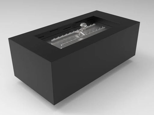 HPC Fire Inspired Tejas 24V Natural Gas fire pit enclosure with electronic ignition, metal construction, and sleek black finish.