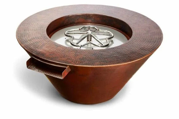 HPC Fire Inspired Copper Bowl Series Hammered Mesa Model 12V natural gas fire bowl with hammered copper finish and metal flame burner.