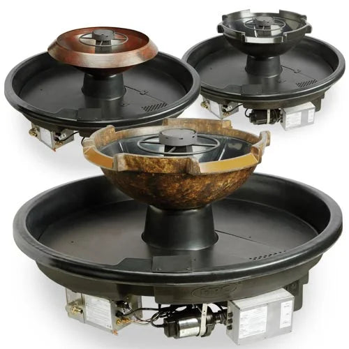 HPC Fire Inspired H2Onfire Fire on Water Series with three premium concrete and copper bowls featuring 4 scuppers for outdoor luxury.