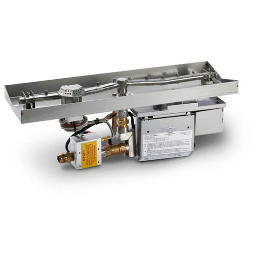 HPC Fire Inspired Linear Interlink Pan Insert in stainless steel with propane valve and ignition system connection for modular fire features