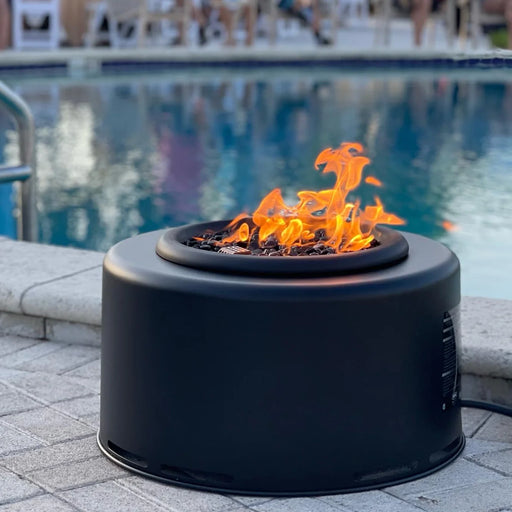HPC Fire Inspired Sport Pit 20” 13” tall burner with 10” round burner, black compact propane fire pit by HPC Fire Inspired.