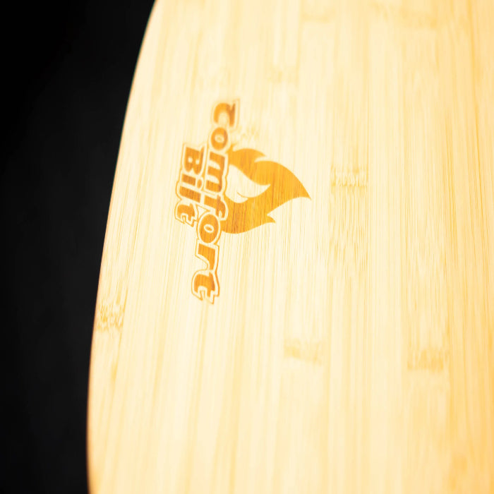 Wooden product with a logo on a black background