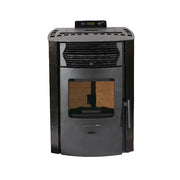 Black electric stove with glass door on a white background
