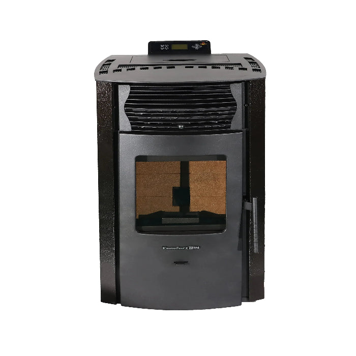 Black electric stove with glass door on a white background