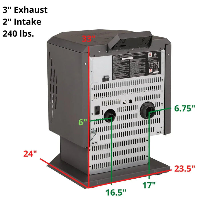 Heater with dimensions labeled on a white background