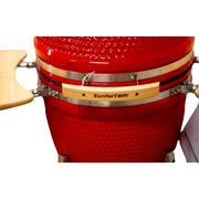Red grill with wooden handle and 'ComfortBilt' branding on a white background