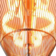 Ceiling fan with a metallic finish on a white background