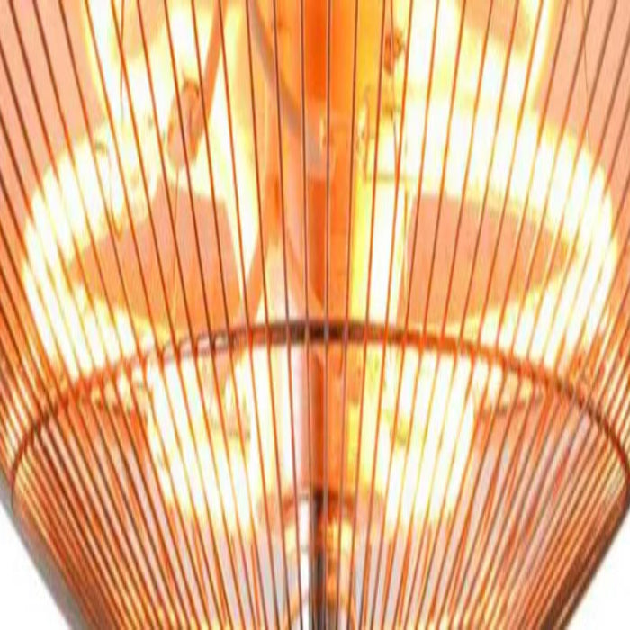 Ceiling fan with a metallic finish on a white background