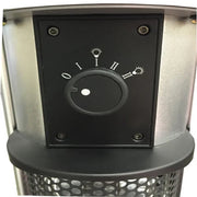 Control panel with a dial on a metallic surface