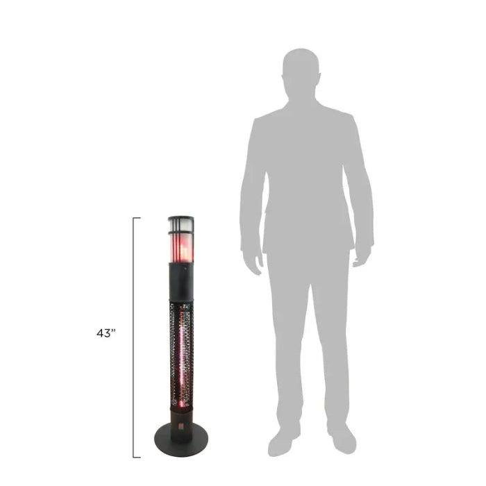 Tiki torch with height measurement relative to a person on a white background