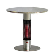 Round metal table with built-in patio heater on a white background