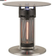Outdoor patio heater with glass table top on a white background