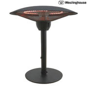 Black outdoor heater with Westinghouse logo on a white background