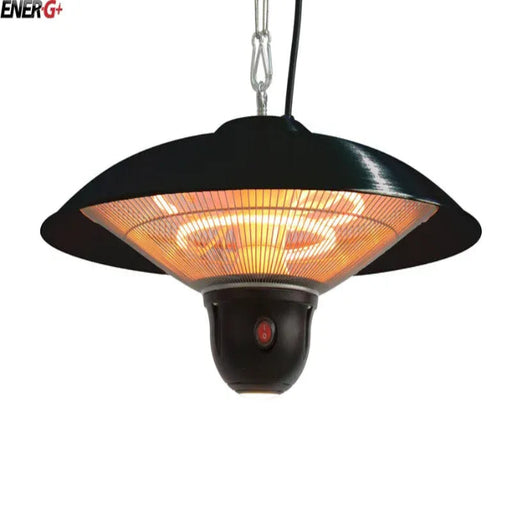 Hanging outdoor heater with visible brand 'ENERG+' on a white background