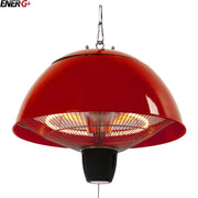 Red outdoor heater with visible brand 'ENERG+' on a white background
