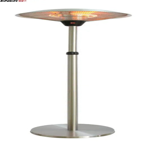 Outdoor patio heater with a metallic base and adjustable head on a white background