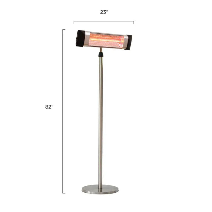 Infrared patio heater with dimensions on a white background