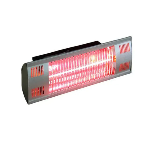 Infrared patio heater with glowing red elements on a white background