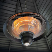 Ceiling-mounted patio heater with glowing interior