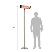 Infrared patio heater with height measurement against a white background