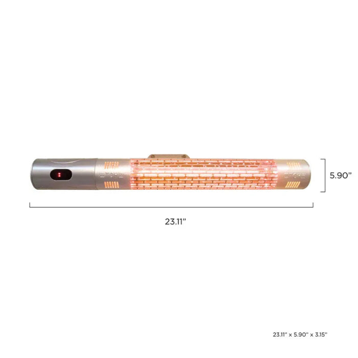 Infrared patio heater with dimensions displayed on a white background