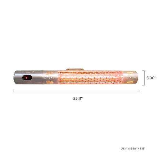 Infrared patio heater with dimensions displayed on a white background