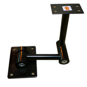 Black metal bracket with adjustable arm on a white background