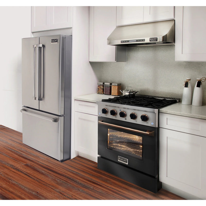 Kucht Professional 30" 4.2 cu ft. Natural Gas Dual Fuel Range with Black Door and Gold Knobs, KDF302-K-GOLD