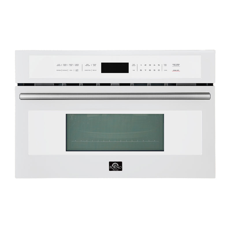 Forno Espresso Oliena 30" 1.6 cu. ft. Built-In Microwave Oven in White with Antique Brass Handles, FMWDR3093-30WHT