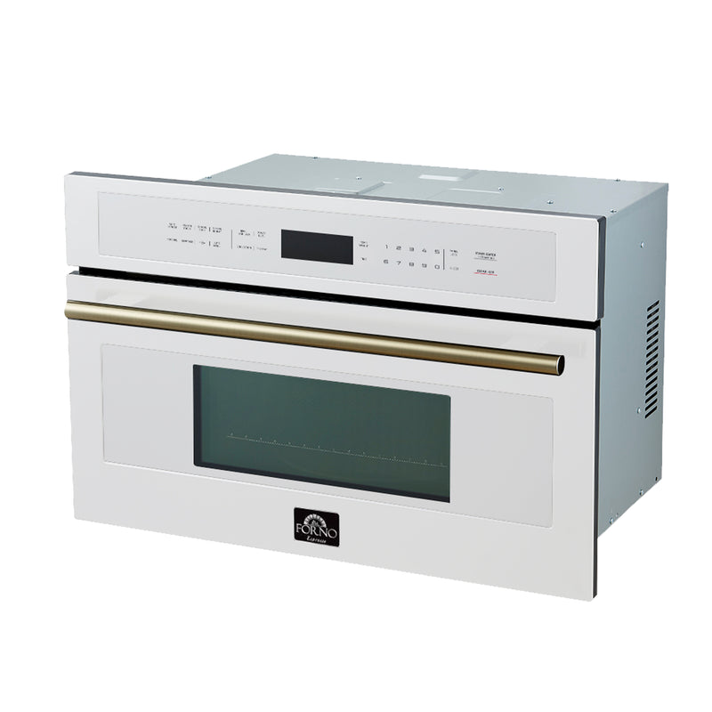 Forno Espresso Oliena 30" 1.6 cu. ft. Built-In Microwave Oven in White with Antique Brass Handles, FMWDR3093-30WHT