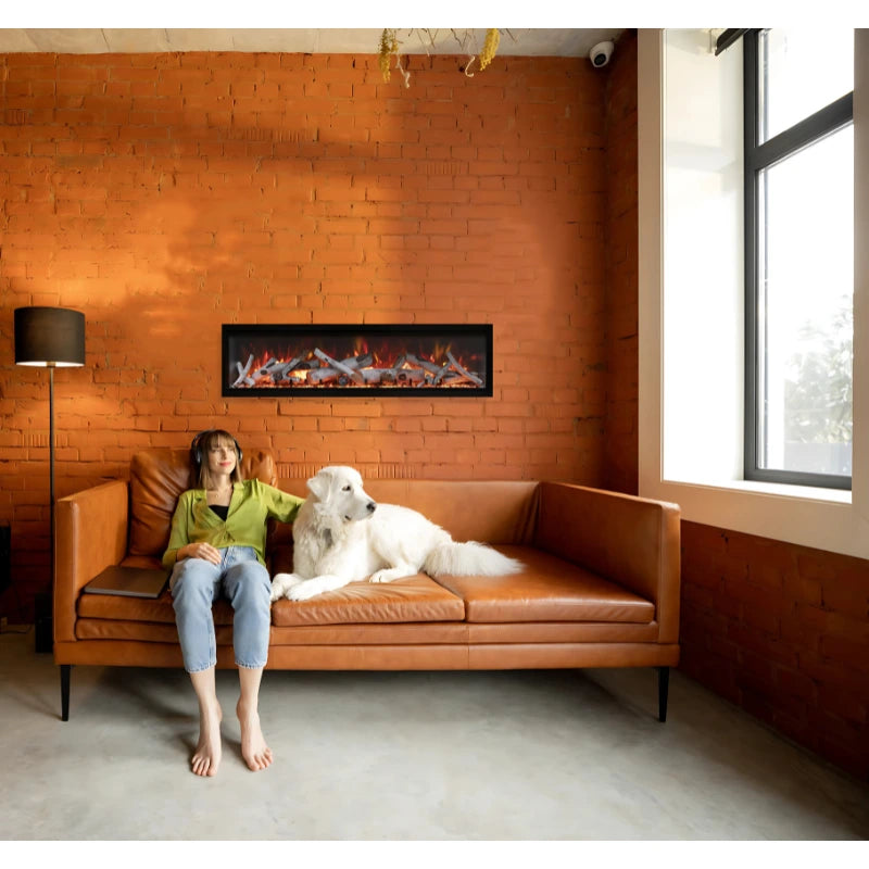 Amantii Symmetry 34'' Extra Tall & Deep Recessed Linear Indoor/Outdoor Electric Fireplace
