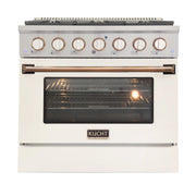 Kucht Professional 36" 5.2 cu ft. Propane Gas Range with White Door and Gold Knobs, KNG361/LP-W-GOLD
