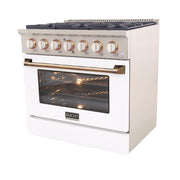 Kucht Professional 36" 5.2 cu ft. Natural Gas Range with White Door and Gold Knobs, KNG361-W-GOLD