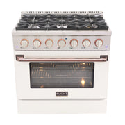 Kucht Professional 36" 5.2 cu ft. Natural Gas Range with White Door and Rose Gold Knobs, KNG361-W-ROSE